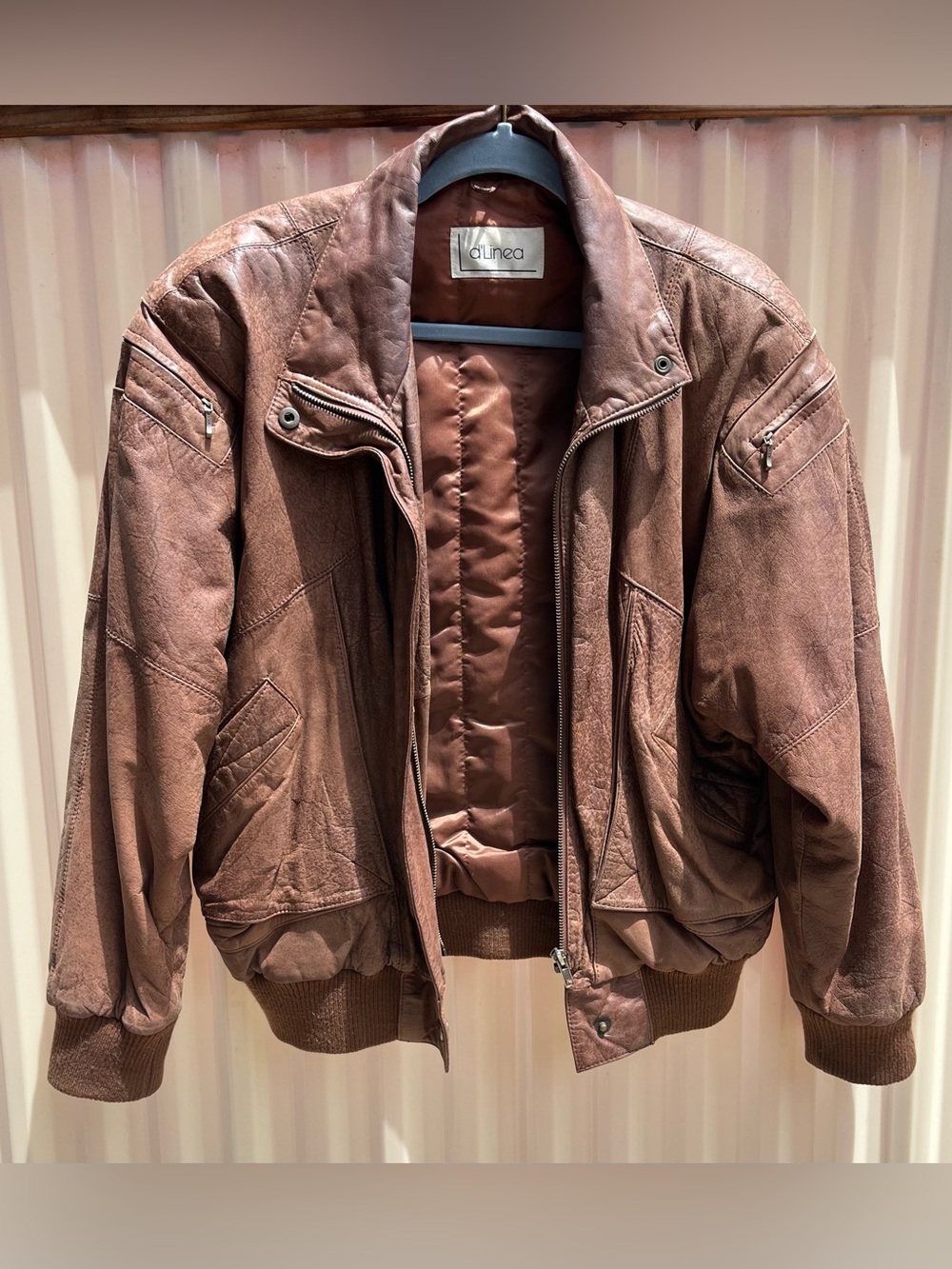 Vintage d’Linea Brown Leather Bomber Jacket